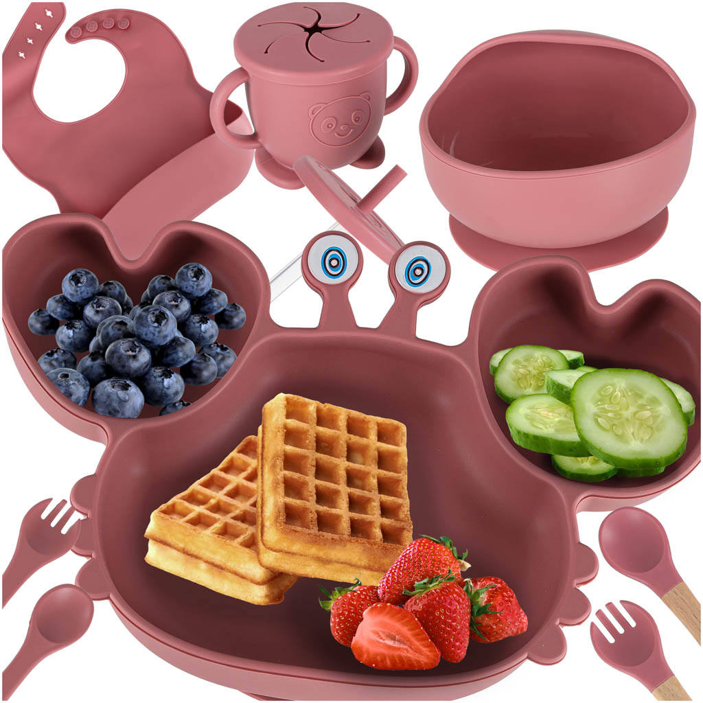 Set de 9 vase din silicon pentru copii, sugari, crab, roz închis