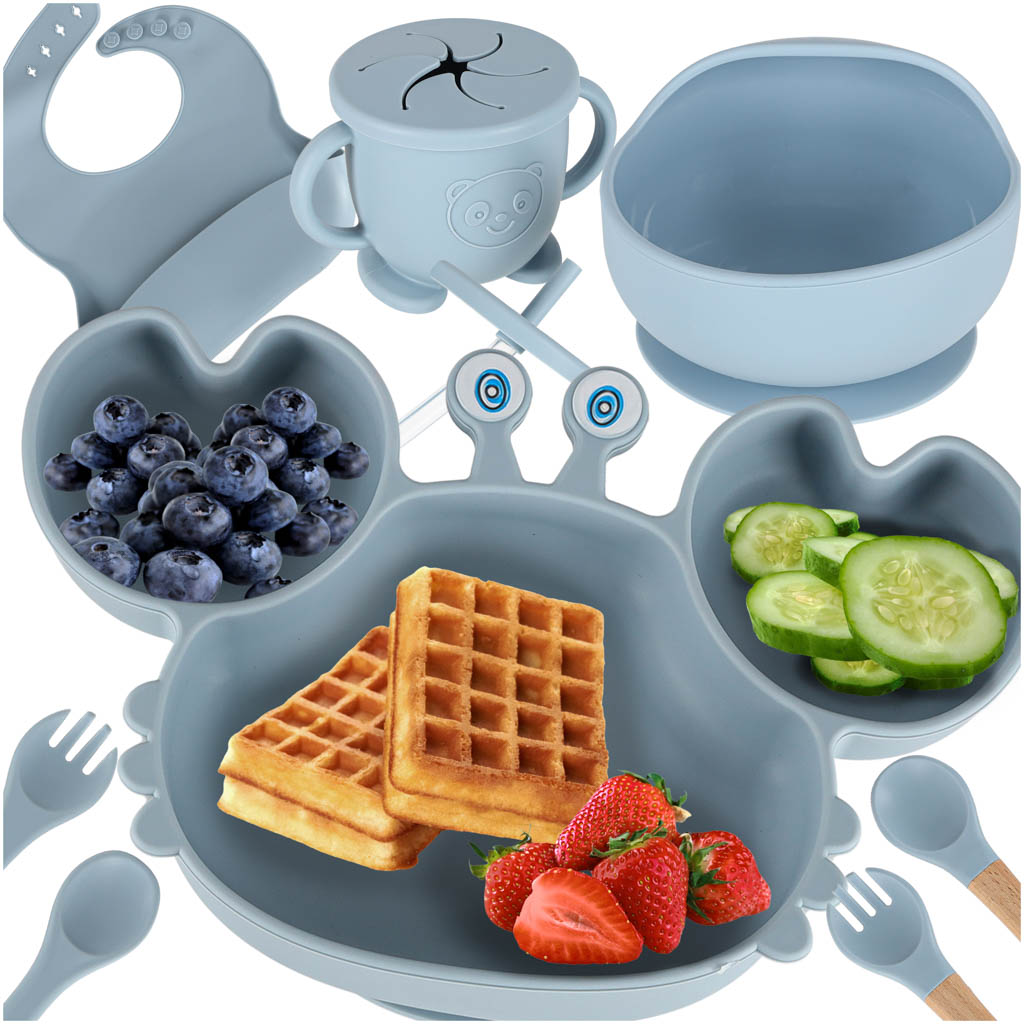 Set de 9 vase din silicon pentru copii, sugari, crab, albastru