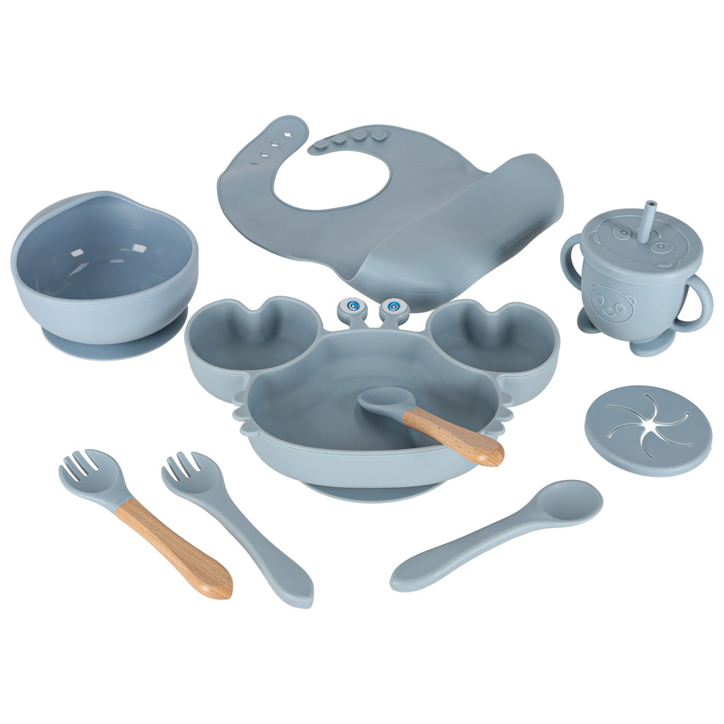 Set de 9 vase din silicon pentru copii, sugari, crab, albastru