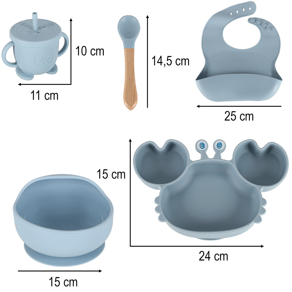 Set de 9 vase din silicon pentru copii, sugari, crab, albastru