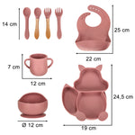Set de farfurii din silicon pentru copii, veveriță, 9 bucăți, roz închis