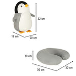 Pernă de călătorie 2 în 1, pernă de gât pentru mașină, avion, jucărie de pluș cu pinguin