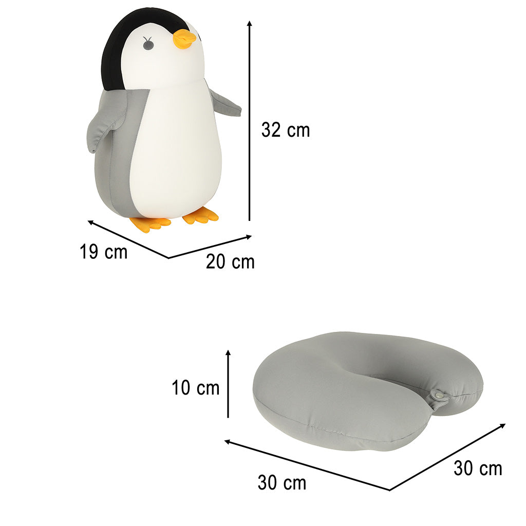 Pernă de călătorie 2 în 1, pernă de gât pentru mașină, avion, jucărie de pluș cu pinguin
