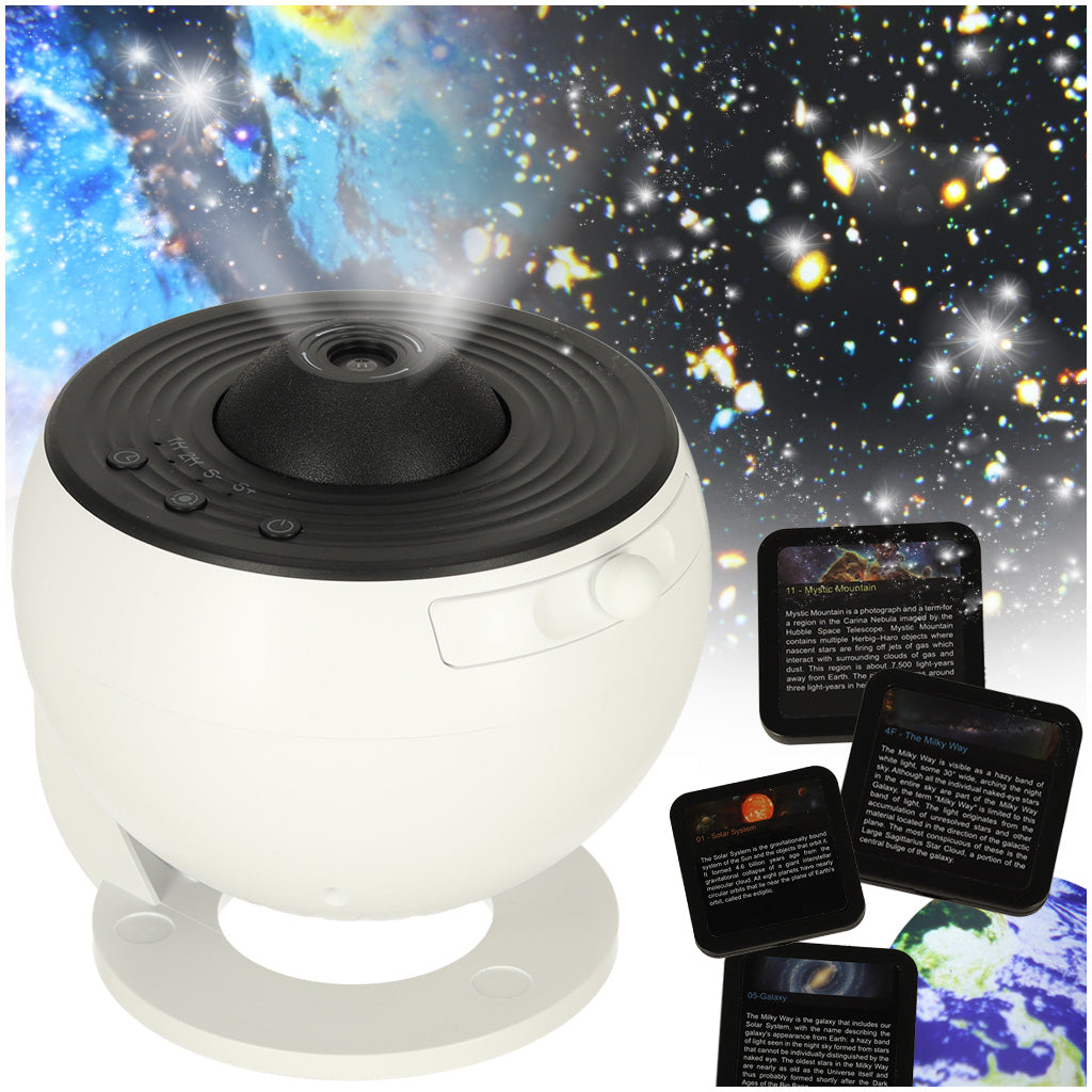 Proiector cer înstelat, lumină de noapte LED, planetariu USB, 12 discuri, cronometru 360°