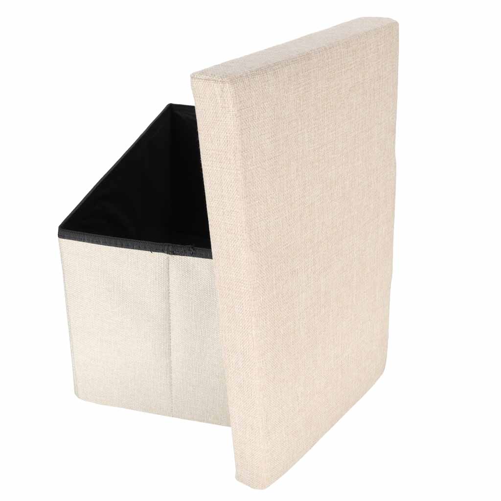 Puf cu compartiment de depozitare pentru șezut, deschis și pliabil, 50 x 31 x 31 cm, bej