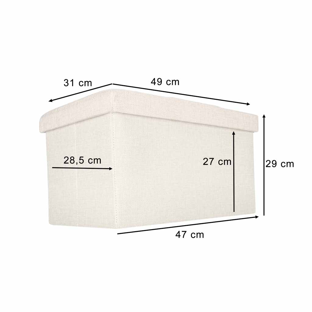 Puf cu compartiment de depozitare pentru șezut, deschis și pliabil, 50 x 31 x 31 cm, bej