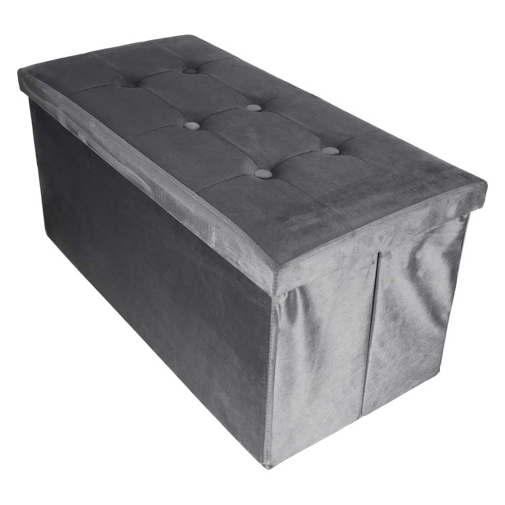 Puf cu compartiment de depozitare pentru șezut, deschis, pliabil, catifea, 76 x 38 x 38 cm, gri