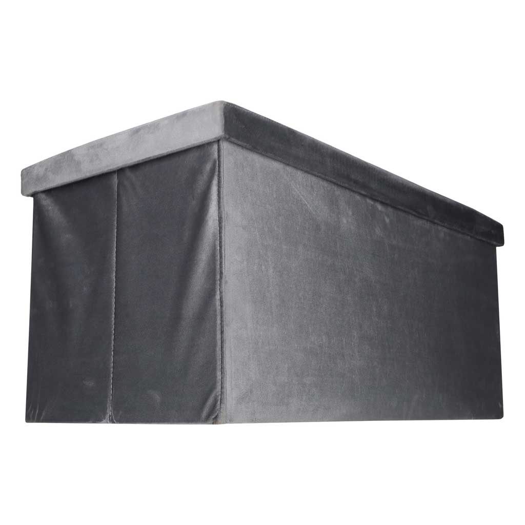 Puf cu compartiment de depozitare pentru șezut, deschis, pliabil, catifea, 76 x 38 x 38 cm, gri