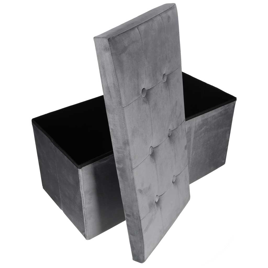 Puf cu compartiment de depozitare pentru șezut, deschis, pliabil, catifea, 76 x 38 x 38 cm, gri