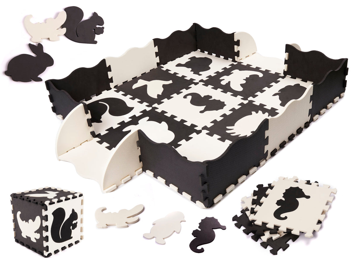 Covoraș educativ din spumă, 114 x 114 x 1 cm, negru, 25 de piese