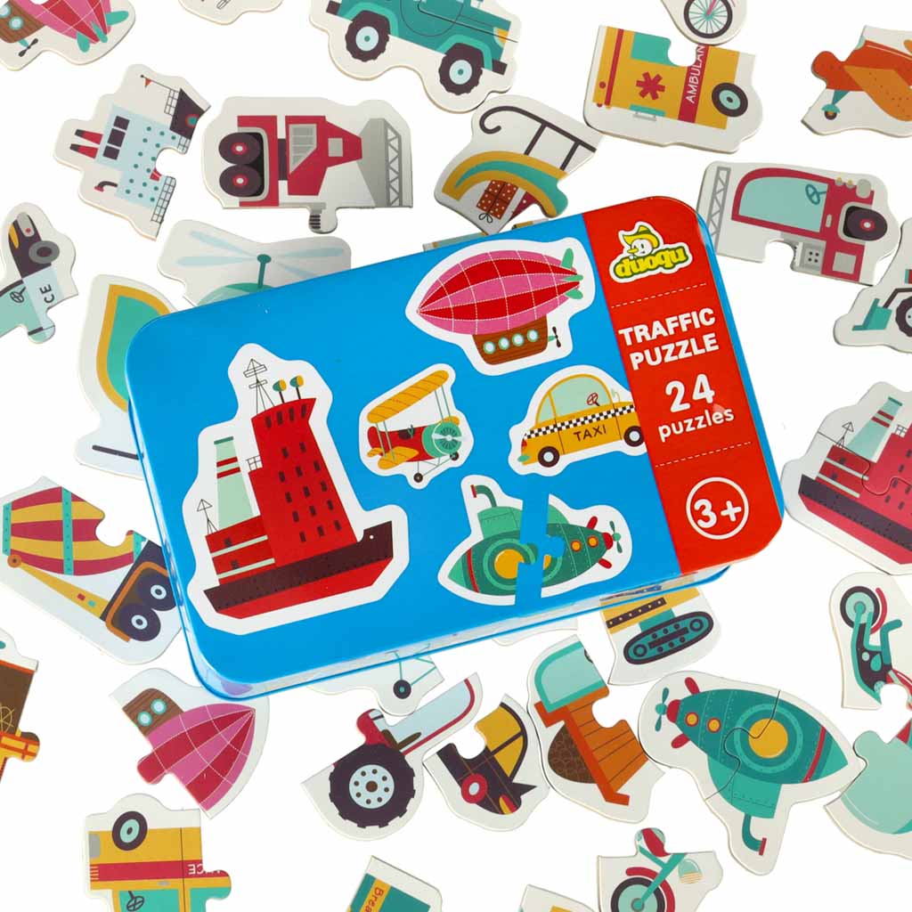 Puzzle-uri pentru copii puzzle într-o tablă cu vehicule 48 de puzzle-uri 24 de imagini
