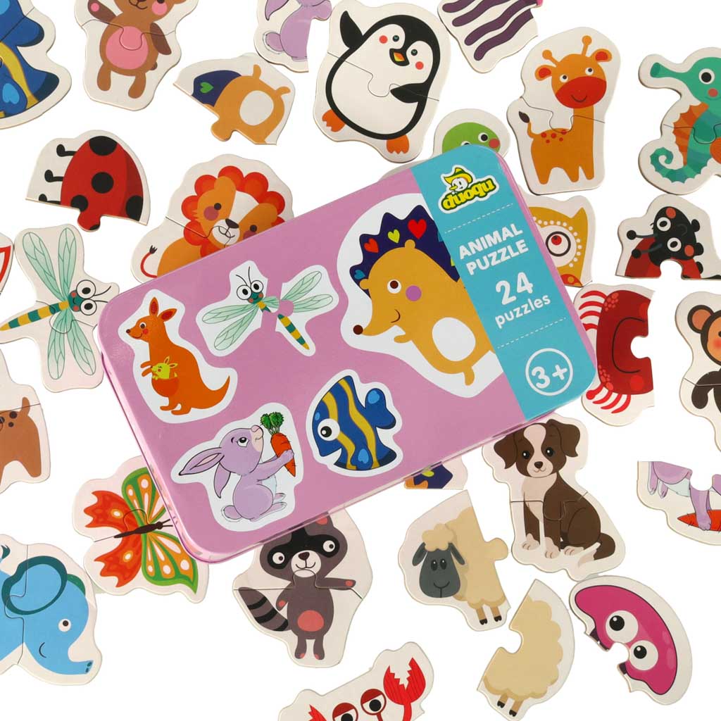 Puzzle-uri pentru copii, puzzle într-o cutie, animale, 48 de puzzle-uri, 24 de imagini