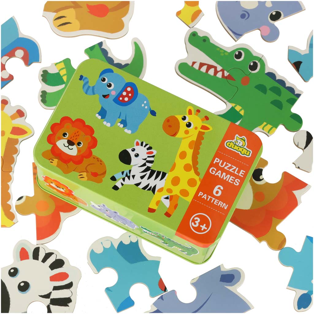 Puzzle-uri pentru copii, puzzle într-o cutie, animale de safari, 25 de puzzle-uri, 6 imagini