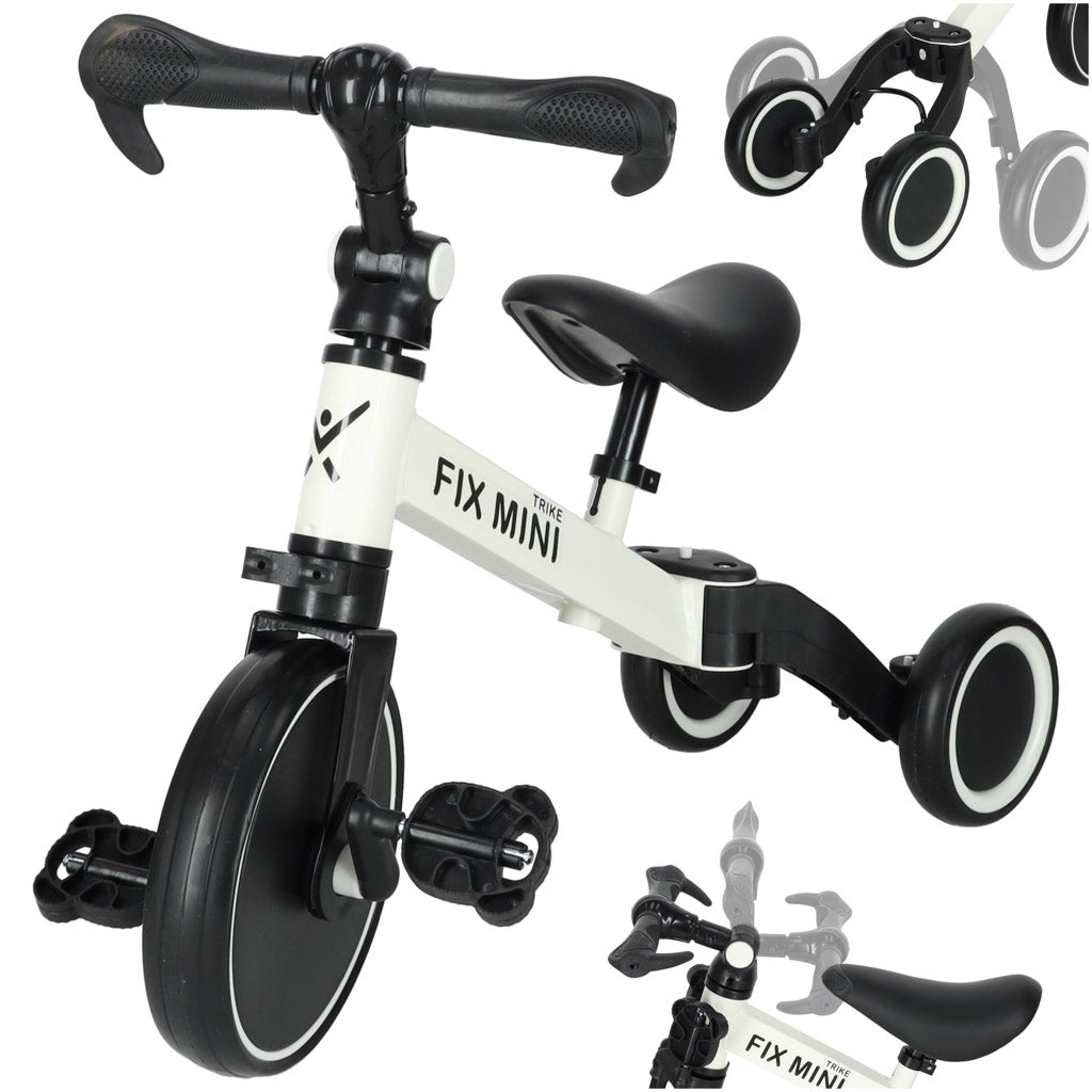Bicicletă de echilibru Trike Fix Mini 3 în 1, bicicletă multifuncțională, albă