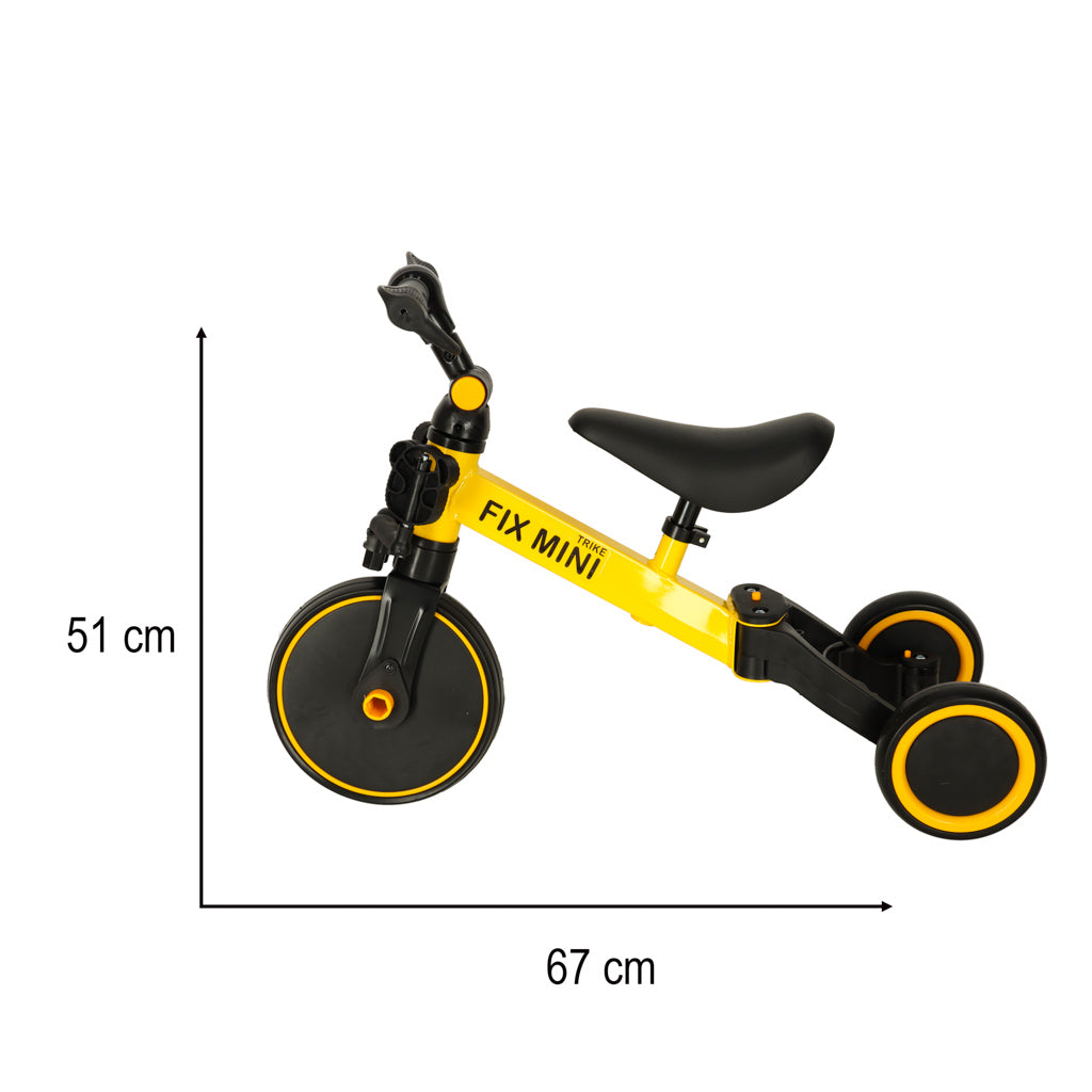 Bicicletă de echilibru Trike Fix Mini 3 în 1, bicicletă multifuncțională, galbenă