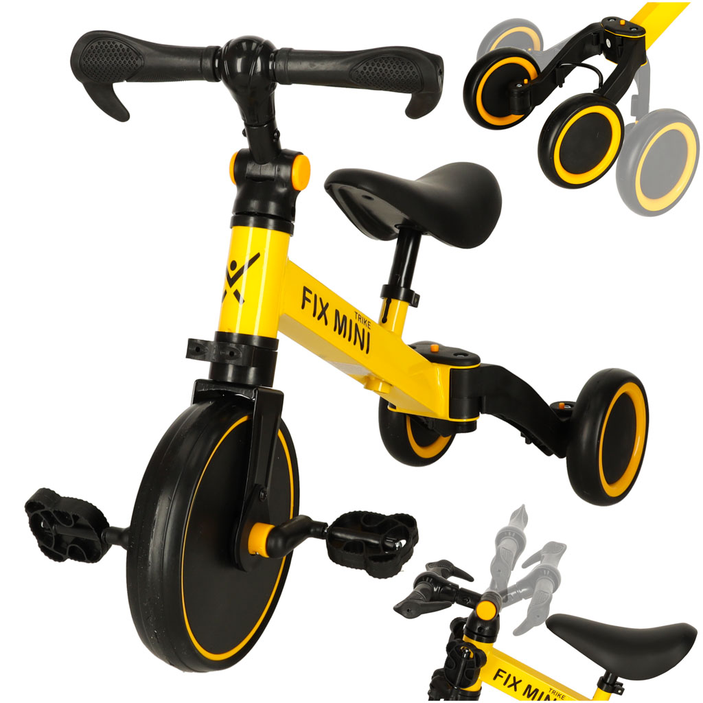 Bicicletă de echilibru Trike Fix Mini 3 în 1, bicicletă multifuncțională, galbenă