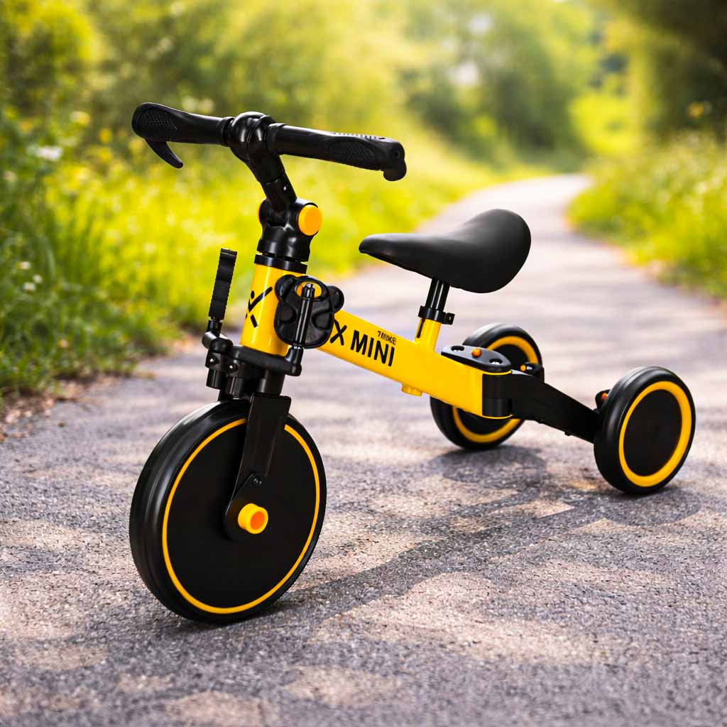 Bicicletă de echilibru Trike Fix Mini 3 în 1, bicicletă multifuncțională, galbenă
