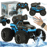 Mașină RC amfibie, impermeabilă, controlată prin gesturi + 2 telecomenzi albastre