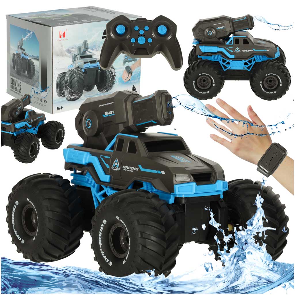 Mașină RC amfibie, impermeabilă, controlată prin gesturi + 2 telecomenzi albastre