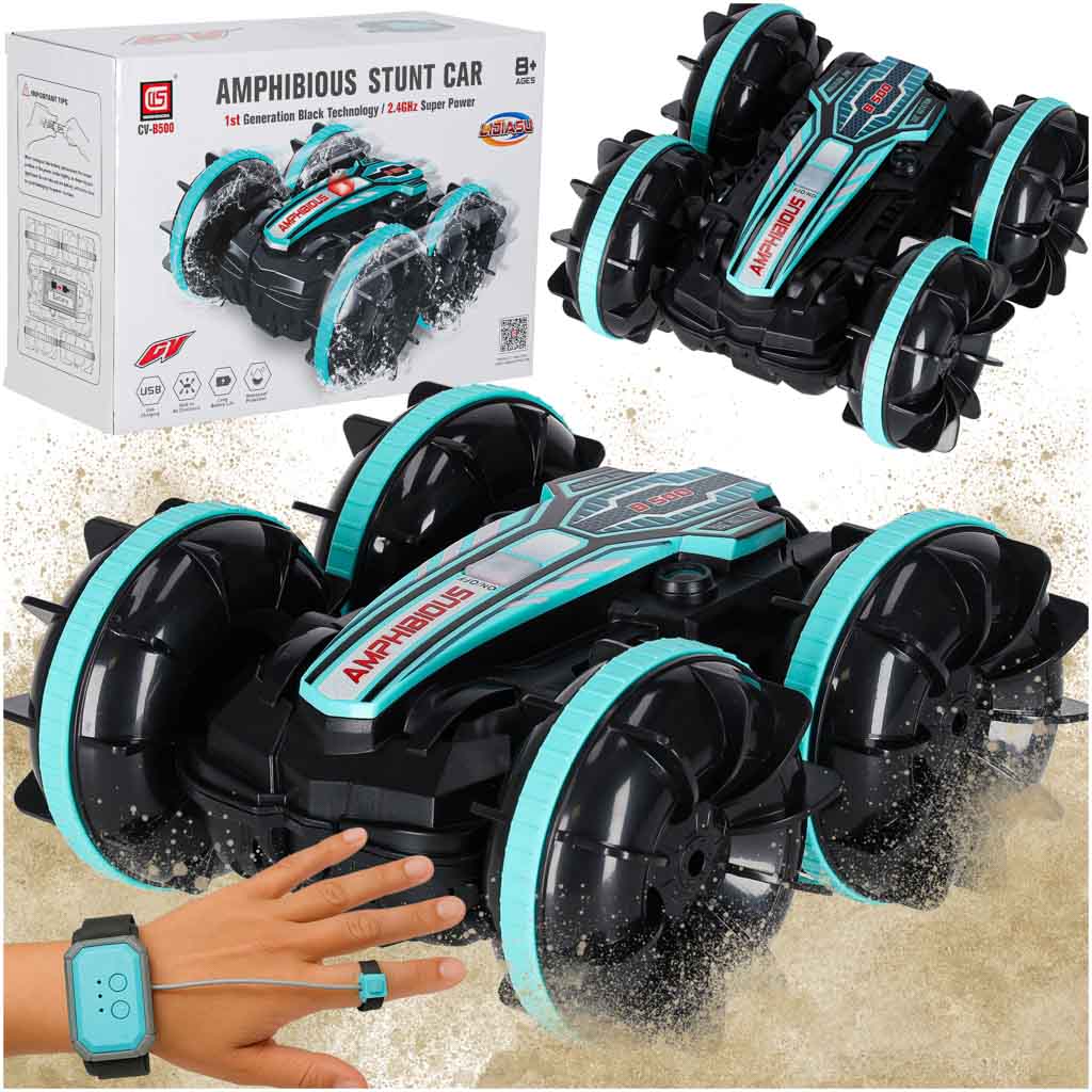 Mașină amfibie cu telecomandă, controlată prin gesturi, 4 x 4, 360°, 2.4GHz, 3.7V