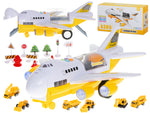 Avion transportor + 6 mașini vehicule de construcții lateral/față