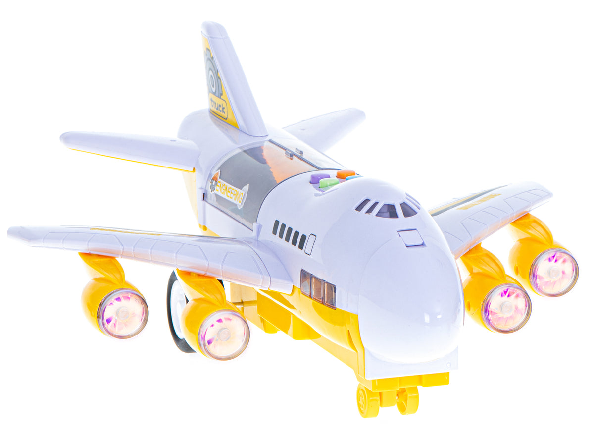 Avion transportor + 6 mașini vehicule de construcții lateral/față