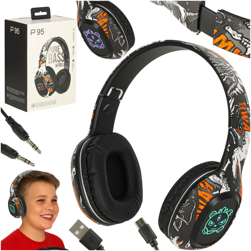 Căști wireless Bluetooth RGB Gaming Sport Over-Ear 200mAh Negre