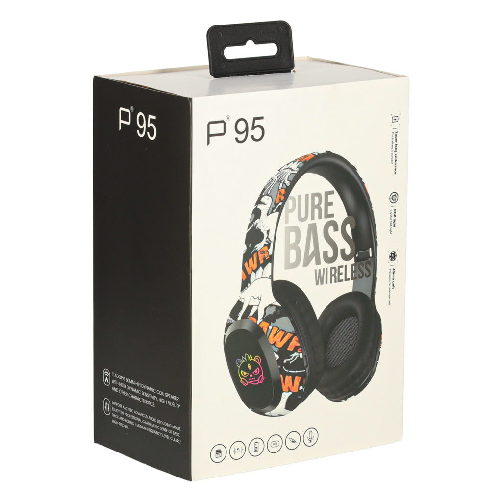 Căști wireless Bluetooth RGB Gaming Sport Over-Ear 200mAh Negre