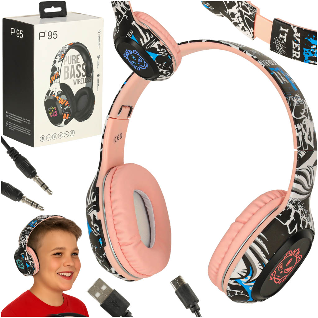 Căști wireless Bluetooth RGB Gaming Sport 200mAh On-Ear roz