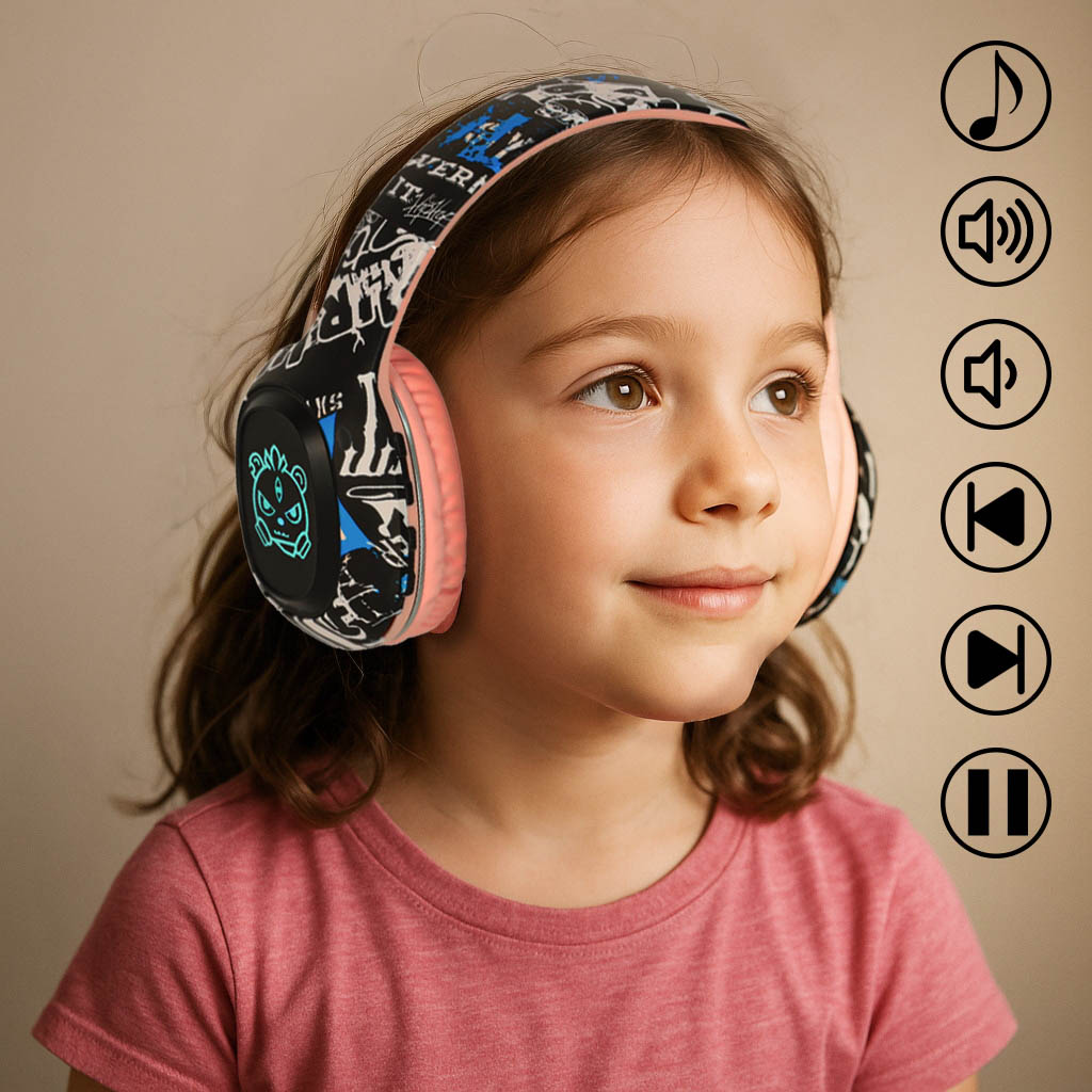 Căști wireless Bluetooth RGB Gaming Sport 200mAh On-Ear roz