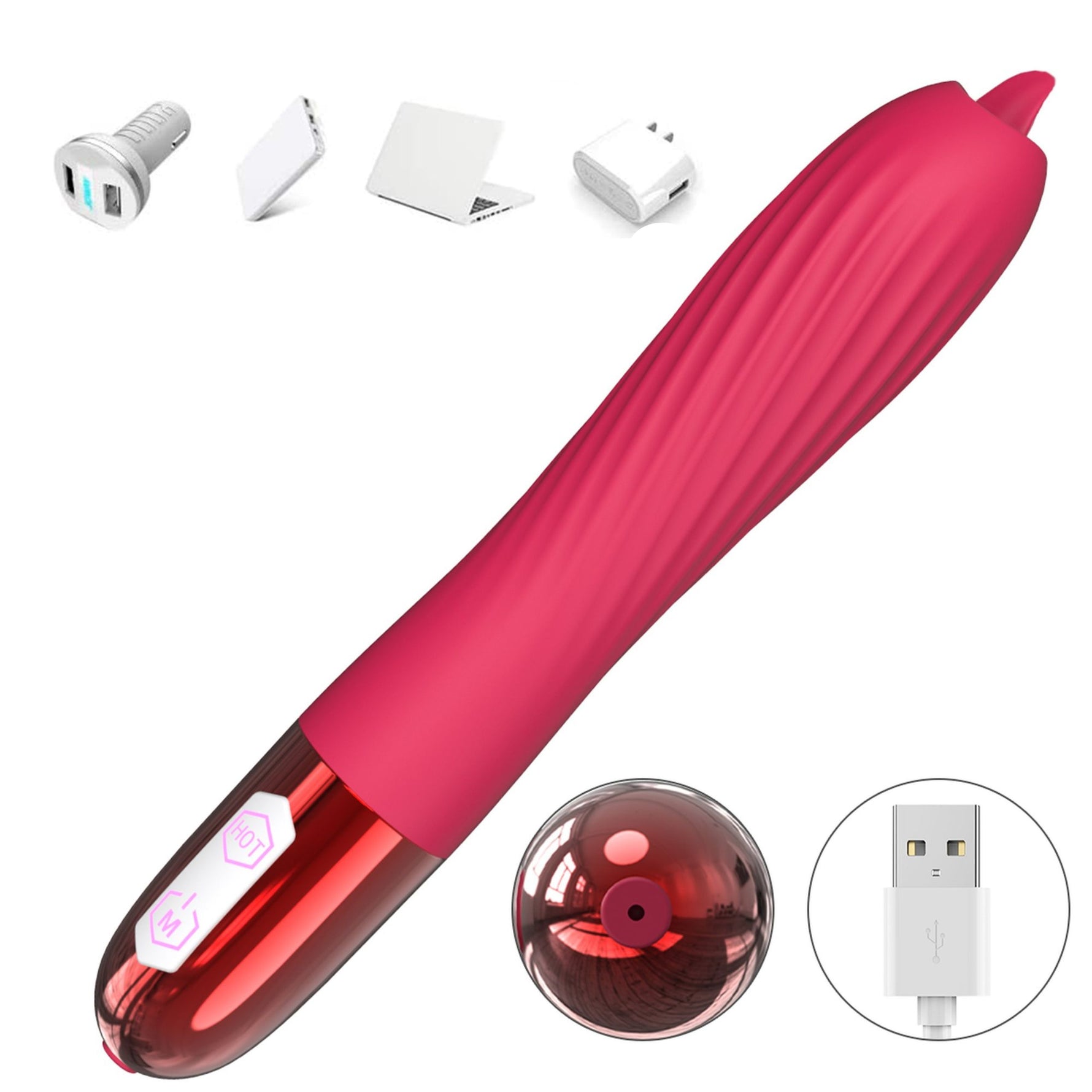 Vibrator din silicon încălzit cu USB Fox seria B cu limbă mobilă