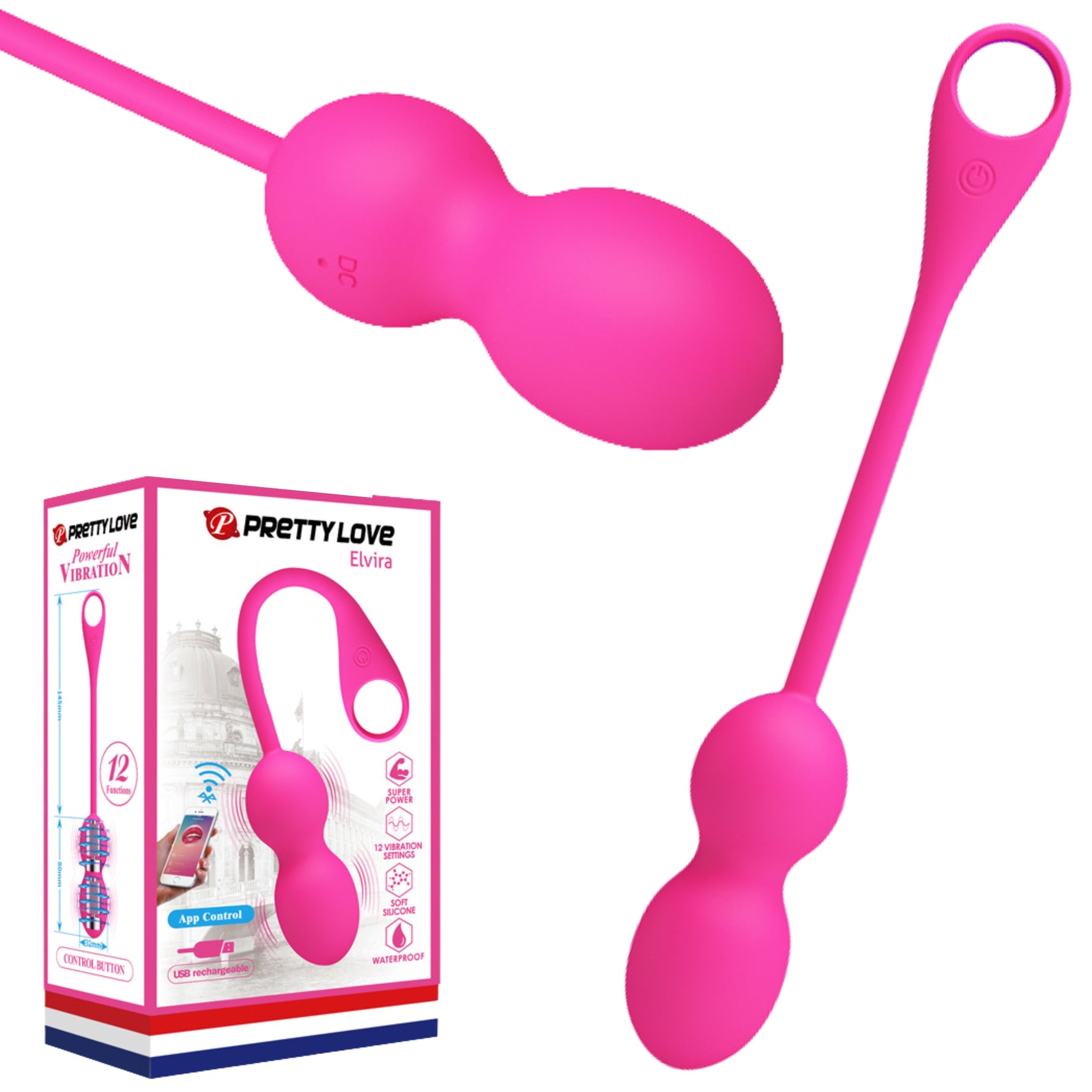 Bile vibratoare Kegel Pretty Love Elvira roz cu aplicație