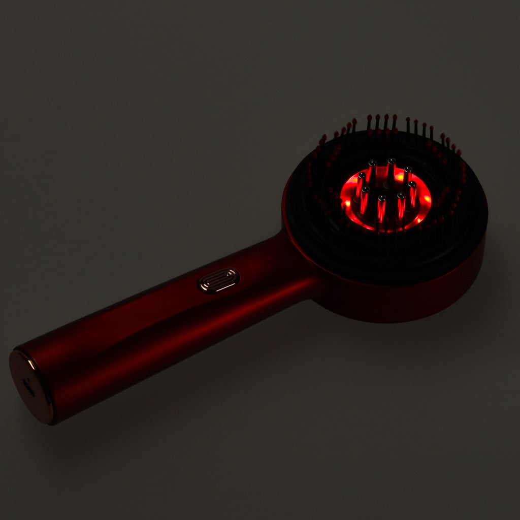Perie de masaj pentru scalp, aplicator de ulei USB, roșu