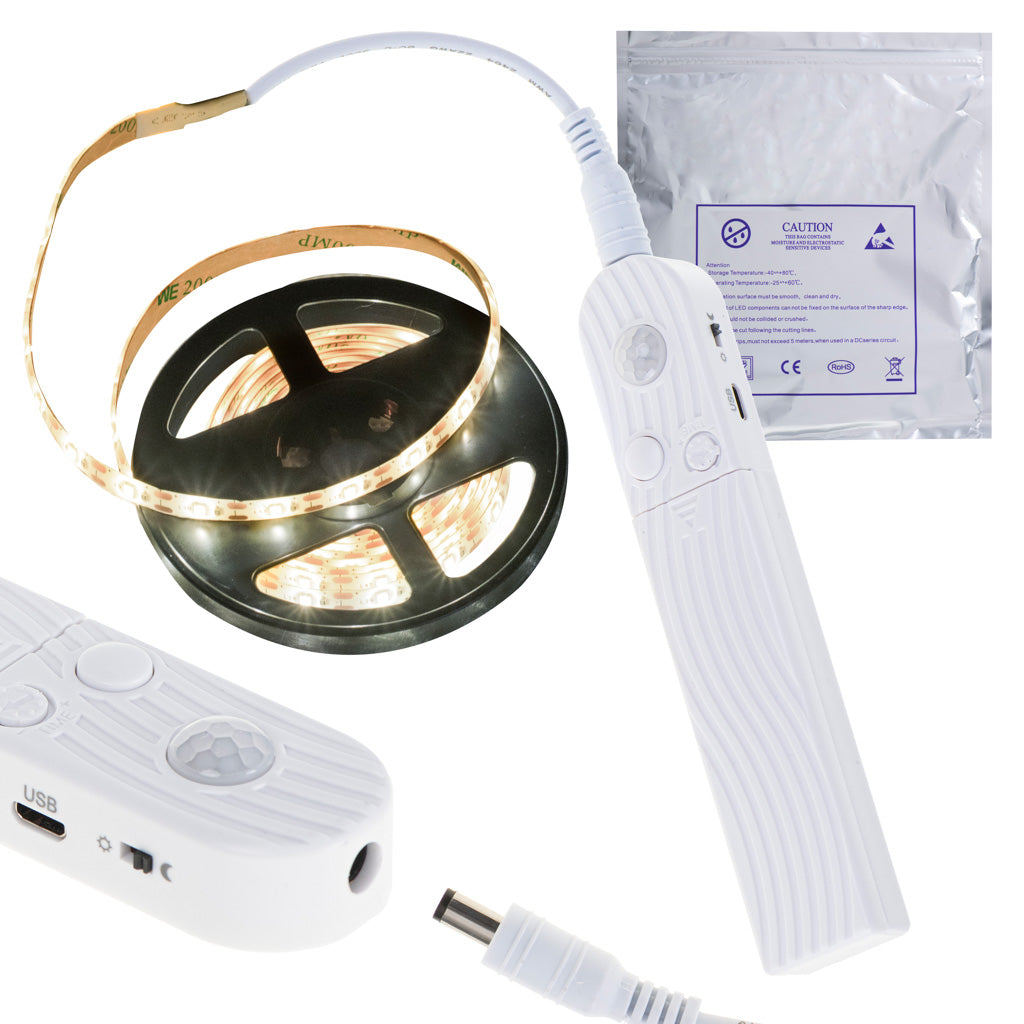 Bandă LED alimentată cu baterii și senzor de mișcare USB, 2M alb cald