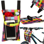 Geantă pentru bicicletă, trotinetă, ghidon, telefon, geantă de bicicletă, în carouri colorate