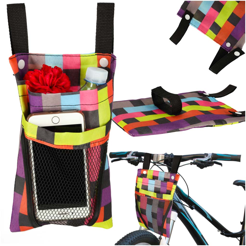Geantă pentru bicicletă, trotinetă, ghidon, telefon, geantă de bicicletă, în carouri colorate