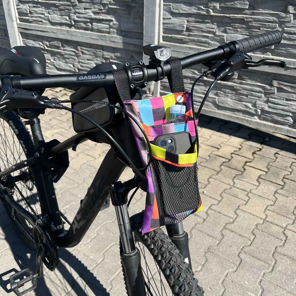Geantă pentru bicicletă, trotinetă, ghidon, telefon, geantă de bicicletă, în carouri colorate