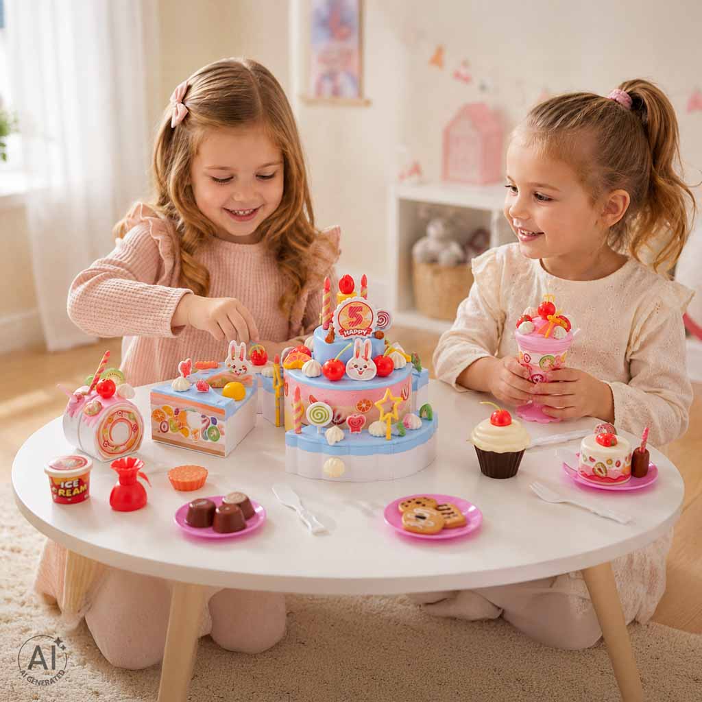 Tort de ziua de naștere cu trei niveluri, pentru tăiat, cu velcro, muzică și lumini, 117 bucăți, albastru