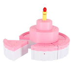 Tort de ziua de naștere cu trei niveluri, pentru tăiat, cu velcro, muzică și lumini, 75 de bucăți, roz