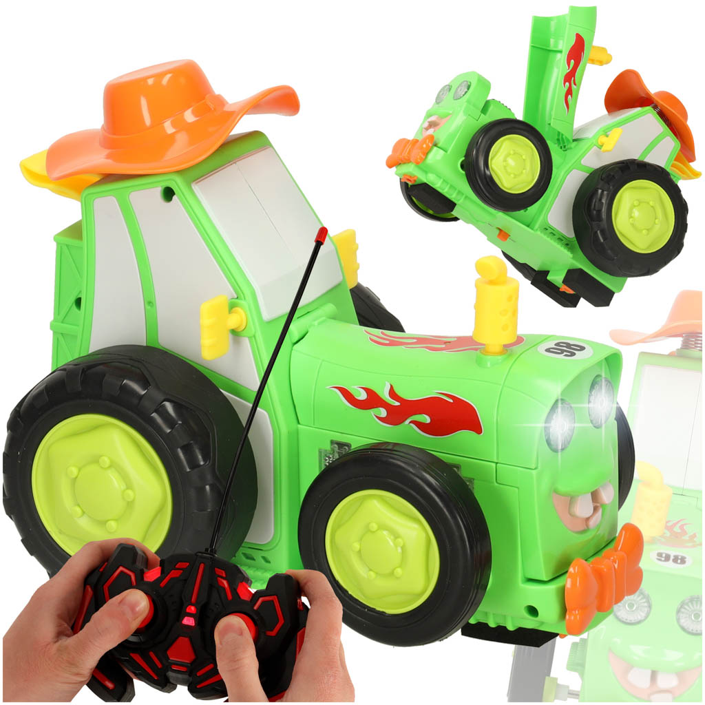 Tractor cu telecomandă RC, sărituri, dans, sunet verde