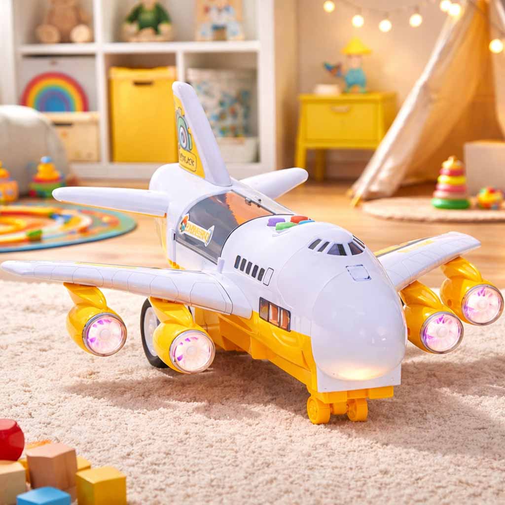 Avion transportor + 6 mașini vehicule de construcții lateral/față