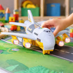 Avion transportor + 6 mașini vehicule de construcții lateral/față