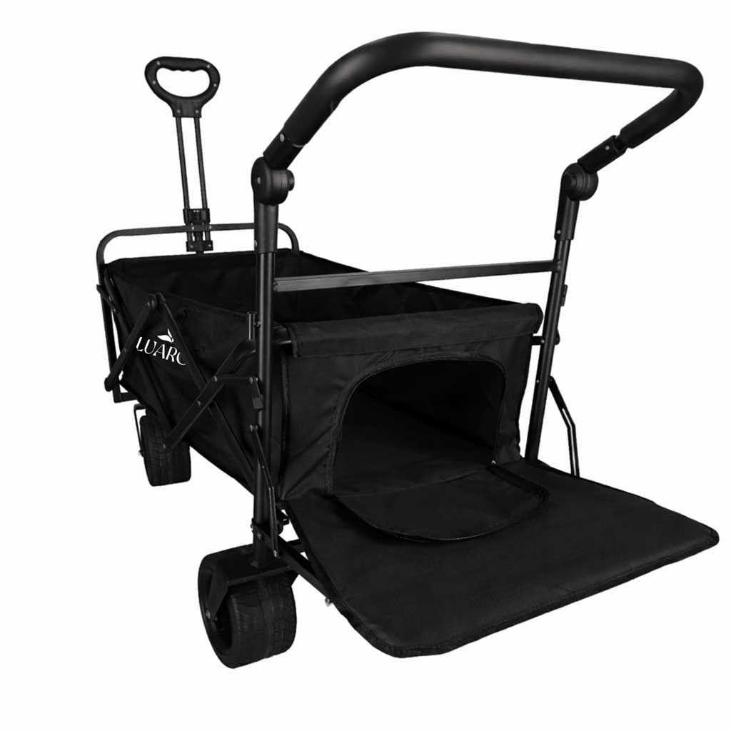 Cărucior de plajă pliabil LUARO cu copertină și plasă, 120l, negru