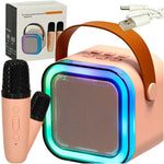 Boxă karaoke Bluetooth cu 2 microfoane, USB, LED, 6 W, roz