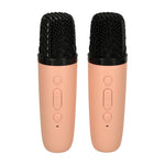 Boxă karaoke Bluetooth cu 2 microfoane, USB, LED, 6 W, roz