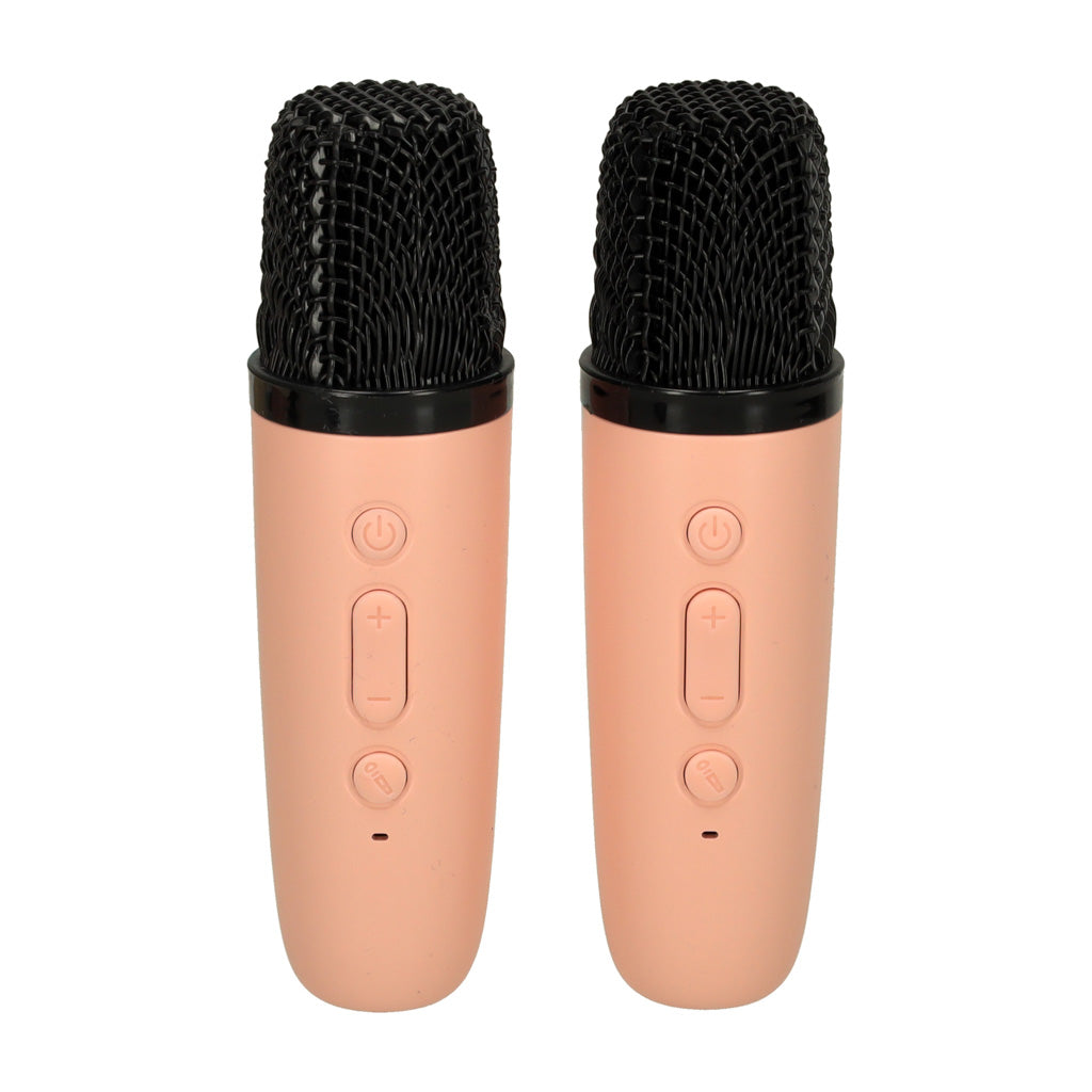 Boxă karaoke Bluetooth cu 2 microfoane, USB, LED, 6 W, roz