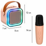 Boxă karaoke Bluetooth cu 2 microfoane, USB, LED, 6 W, roz