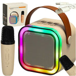Set karaoke difuzor Bluetooth cu microfon USB LED bej