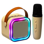 Set karaoke difuzor Bluetooth cu microfon USB LED bej