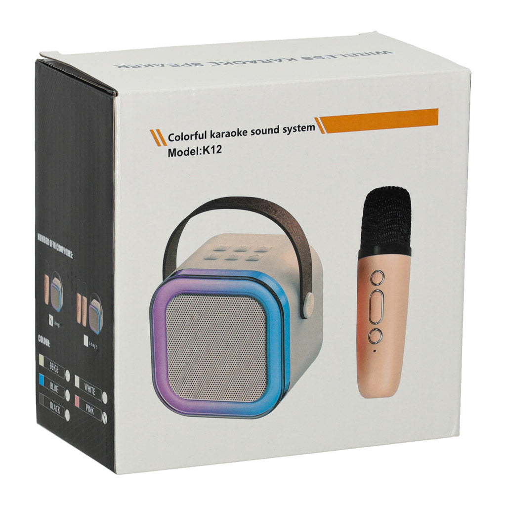 Set karaoke difuzor Bluetooth cu microfon USB LED bej